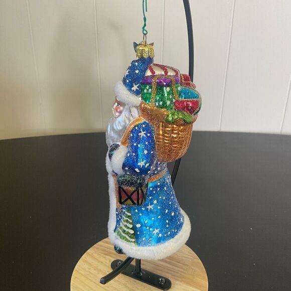 KSA Old World Glistening Santa Claus Toys Hanging Ornament Glass Blue 6" Tall - Picture 8 of 9